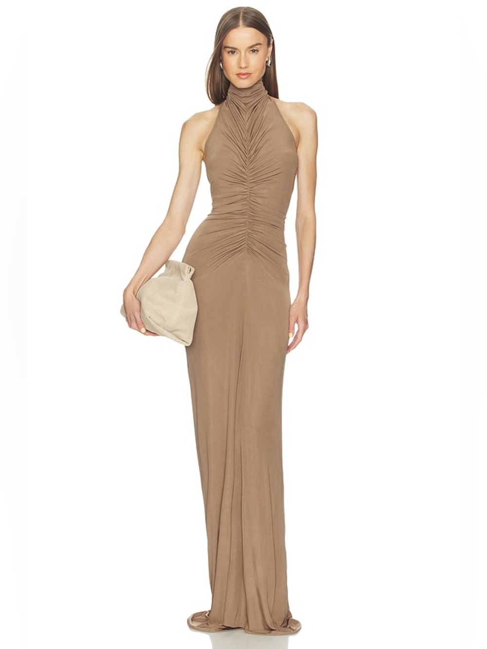 Atlein Saumatre Ruched Halter Neck Maxi Gown REVOLVE FWRD